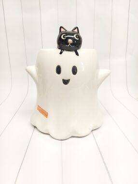 Cute Ceramic Ghost And Black Cat Jar